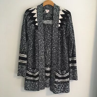 Women's Mossimo Black Printed Open Front Cardigan Sweater Size Small - Long Fit • $10