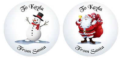 £2.49 • Buy Personalised Christmas Name Stickers Labels Childrens Kids Snowman Santa Round
