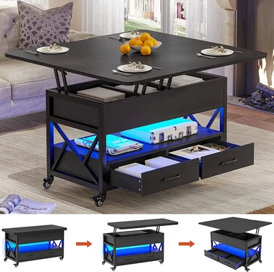 $164 • Buy Lift Top Coffee Table Small Farmhouse Coffee Table With 2 Drawers & LED Light