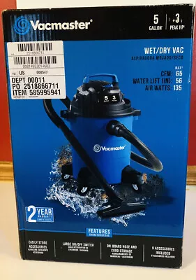 $45 • Buy Vacmaster Wet Dry Vacuum 5 Gallon 3.0 Peak HP Model VOC507PF