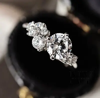 Moissanite Cluster Engagement Ring Solid 14K White Gold Round Cut 2.00 CT • $230.55