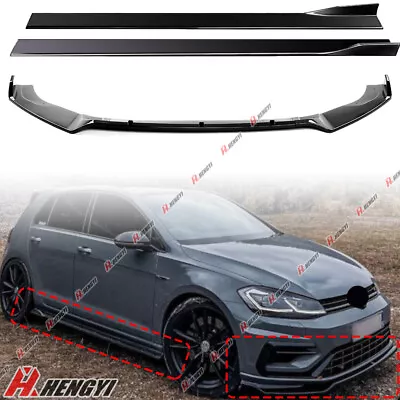 $119.99 • Buy For VW Golf GTI R Base Front Lip Splitter Spoiler + Side Skirt Glossy Black