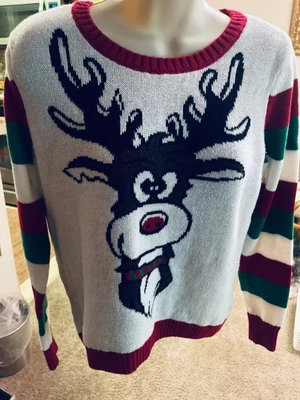 $12 • Buy Ugly Christmas Sweater Medium Rudolph The Red Nose Reindeer Fun Knit Top Sale