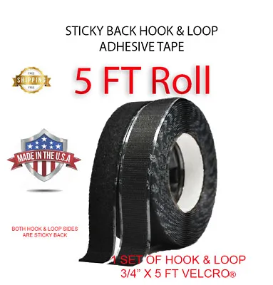 Sticky Back Hook & Loop Tape Self Adhesive 5’ Foot Can Attach To Velcro | Black • $20.99