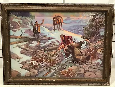 Grizzly Bear Art: The Price Of His Hide By C.M. Russell 1915 Canvas Picture • $75