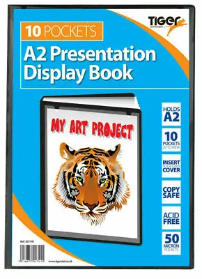 A2 Black Display Book 10 Pocket Art Document Presentation Folder Portfolio • £11.75