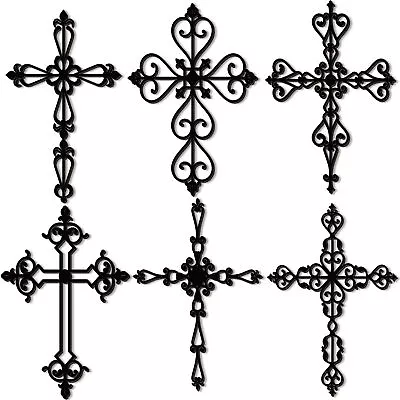 6 Pcs Wooden Wall Hanging Cross Religious Antique Cross Wall Decor Hand Carve • $25.51