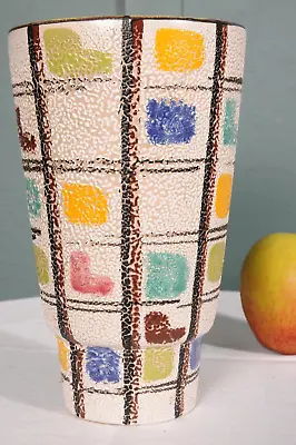 Vintage 1950’s Vase  Hand Painted Design Atomic Mid Century Eames Era Fat Lava • £45