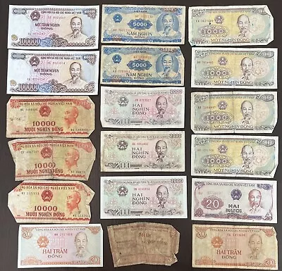 Viet Nam State Bank 100000 10000 5000 2000 1000 200 20 Dong Some Unc 18 Banknote • $55