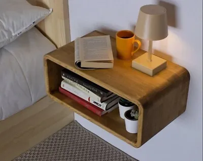 Oak Colored Floating Nightstand Wood Bedside Tables Mid Century Table Nightst • $184.89