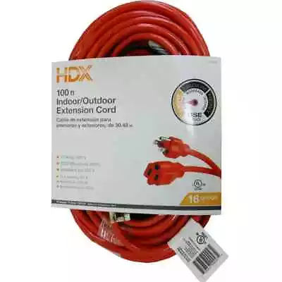 HDX 100 Ft. 16/3 Indoor/Outdoor Extension Cord Orange 13 Amp 125-Volt • $18.99