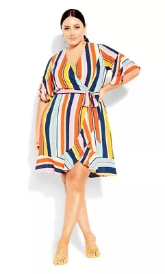 City Chic Size XS (14) Candy Stripe Fit N Flare Dress Ruffle RRP$99 • $25