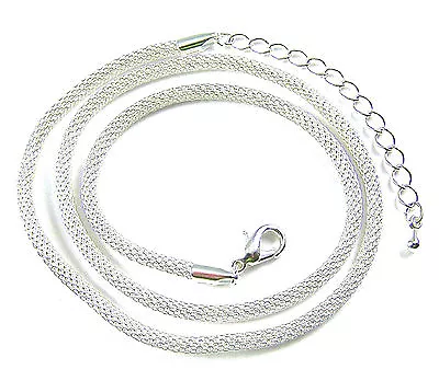 Necklace Chain Mesh Tube Round Silver Plate Adjustable 18 19 20 Inch 3mm Thick • $11.79