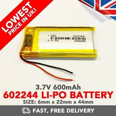 3.7V 600mAh Li-Po Battery (602244) Rechargeable High Capacity Tablet + Device • £6.99