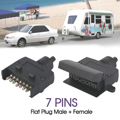 Trailer Plug 7 Pin Flat Male To 7 Pin Flat Female Rectangle Caravan Trailer • $14.99