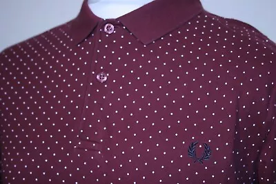 £0.99 • Buy Fred Perry Polka Dot Polo Shirt - L - Port Red - Excellent Mod 80s Casuals Top