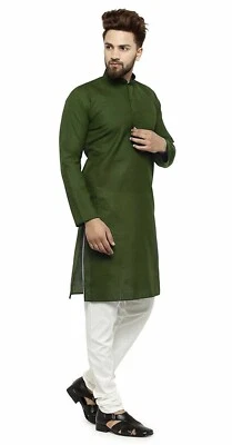 £23.99 • Buy Mehndiya Color Men's Kurta Designer Indian Wedding Formal Dress Clothing Cotton