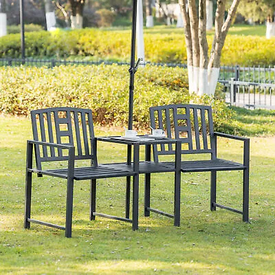 2 Seat Garden Chair Bench Loveseats W/Coffee Table Slatted Design Patio Yard • £123.99