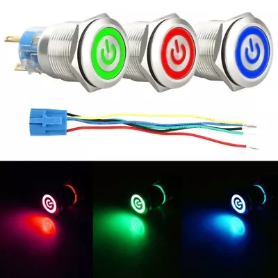 16mm-Metal Push Button LED Light Momentary Latching Waterproof 1NO 1NC • £6.35