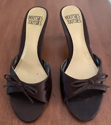 Mootsies Tootsies Clever Brown Satin Sandals 3  Heels Women's 8 • $24