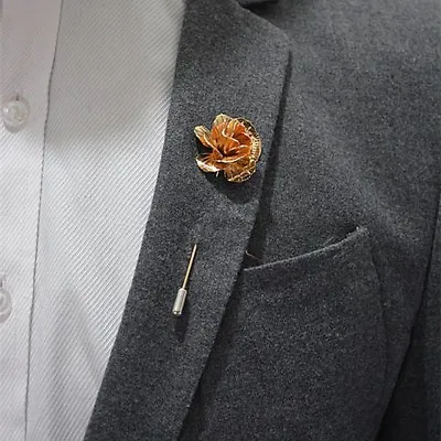 Lapel Pin Flower Gold Metal Men Women Wedding Suit Favors Pin Groom Boutonniere • $9.99
