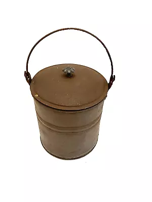 Antique Farmhouse Tin Berry Bucket With Tin Lid And Bail Handle W/great Patina • $39.99