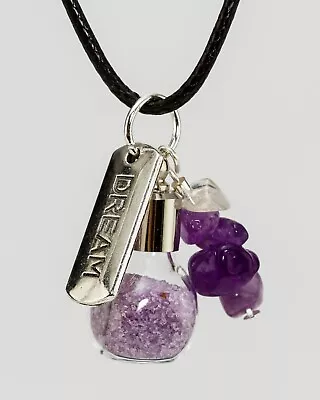 Amethyst Sand Crystals In A Jar Amulet & Mantra DREAM Pendant Necklace   • $21.99