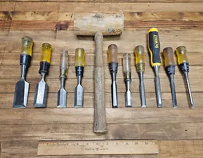 VINTAGE Tools Woodworking Industrial Chisels & Hardwood MALLET Lot • STANLEY ☆US • $12.50