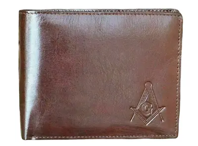 Genuine Brown Leather Masonic Bi-Fold Wallet Freemason Mason Embossed Compass • $18.53