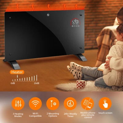 £100 • Buy Electric Panel Heater Radiator Glass 2000W Portable Free Standing Wall Mounted