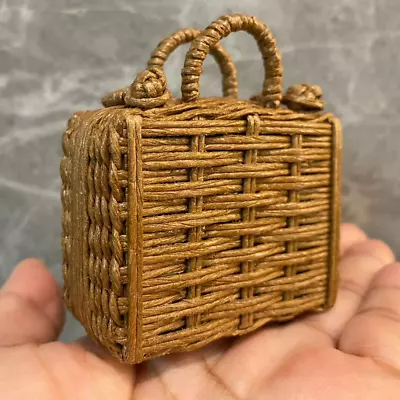 Unique 11.5  Vintage Luggage Basket Dollhouse 1/6 Scale Weave Miniature Handmade • $12.99