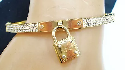 Vintage Michael Kors Bracelet Hinged Padlock Charm Crystal Rhinestones 6 3/4  • $19.94