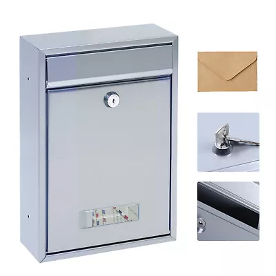 Stainless Steel Mail Letter Post Box Outdoor Wall Mounted Lockable Mailbox+2Keys • $31.35