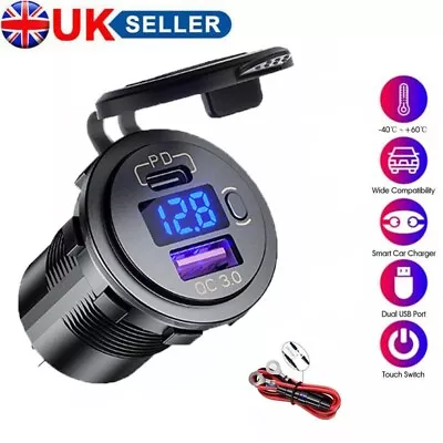 NEW 12V 24V Type-C PD USB Car Charger Outlet Adapter LED Power Outlet Motorcycle • £9.48