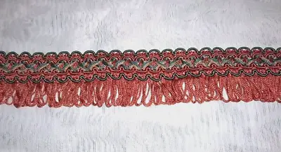 3.4 Meters Vintage Fringe Braid Trim  35 Mm With Looped Edge Terracotta Teal • £3.25