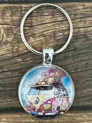 Key Chain Backpack Tag VW Bus Hippie Flowers Van Art Beautiful RTS • $4