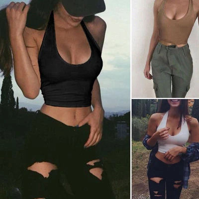 £4.54 • Buy Women Girls Sexy Backless Crop Top Halter Neck Vest Dance Festival Tank Tops FB