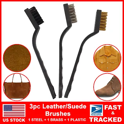 $8.49 • Buy 3pc Suede Leather Nubuck Cleaning Brush Care Kit Stain Shoes Boot Steel Brass 