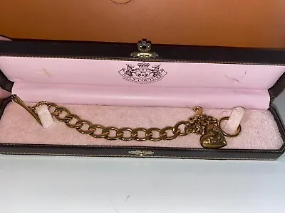 £22 • Buy Juicy Couture Gold Tone Chunky T-Bar Bracelet Heart & J Charms Boxed 90's. Black