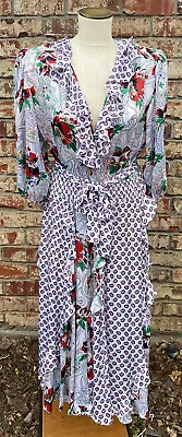 VTG Montage By Mosaic Med 100% Poly( Silk Feel) Ruffle Long Dress Paisley EUC • $78