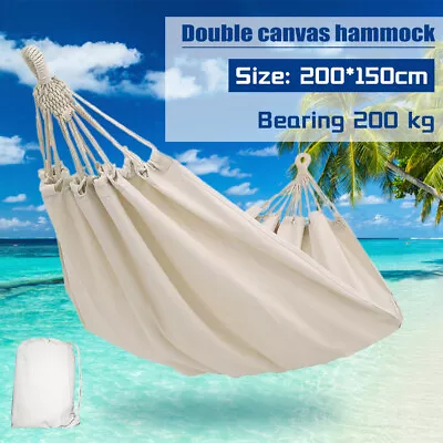 Canvas Camping Hammock 2 Person Double Chair Bed Hanging Swing Sleeping Outdoor • $21.99