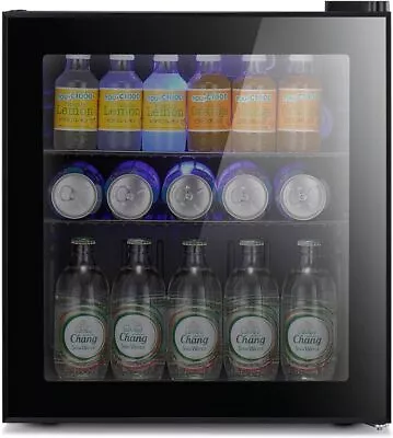 Mini Fridge Cooler - 70 Can Beverage Refrigerator Black Glass Door For Beer Soda • $150.47