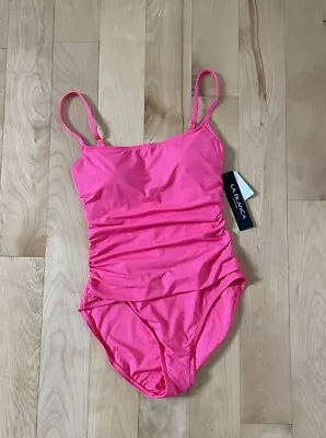 La Blanca Womens Swimsuit Size 8 One Piece Island Goddess Lingerie Rouched Pink • $44.95