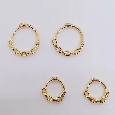 $14.99 • Buy 18ct GP 925 Sterling Silver Chain Linked Huggie Hoop Earrings CARTILAGE PIERCING