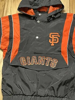 NWT Men's San Francisco Giants Starter Black Impact Hoodie Half-Zip Jacket $179 • $135