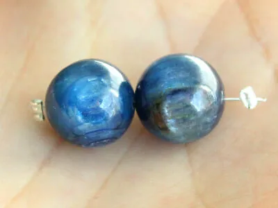 $12 • Buy 10mm. Natural Dark Blue Kyanite Smooth Polish Round Gemstone Beads Matching Pair