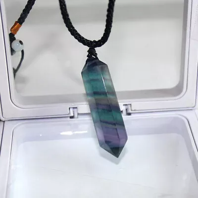 Natural Rainbow Fluorite Crystal Pendant Quartz Gemstone Necklace Chakra Healing • £4.98