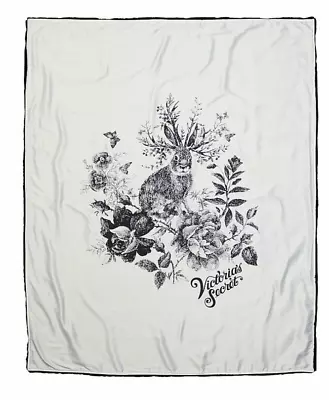 VICTORIA'S SECRET Faux Fur Blanket Silk Rabbit Logo Design Black/White 60x50 NWT • $34.50