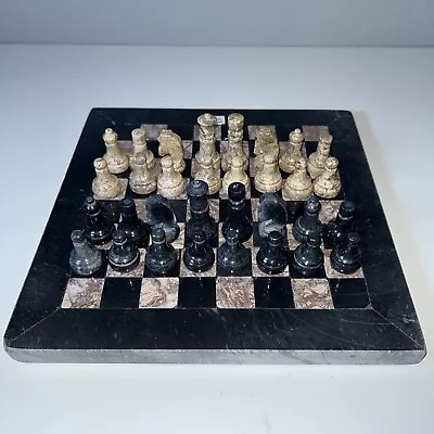 Marble Granite Stone Chess Hand Carved 7.75  Board  Black Brown • $21