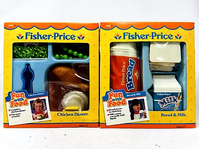 VTG 1987 Fisher Price Fun With Food Set Of 2 - Bread & Milk Chicken Dinner • $112.50